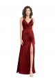 Achat Bordeaux Trapèze Col V Satiné Stretch Longue Formelles Robes demoiselle d'honneur / Robes de soirée / Robes de bal