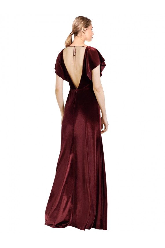 Achat Bordeaux Trapèze Col V Velours Stretch Longue Robes demoiselle d'honneur / Robes de bal