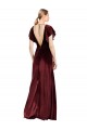 Achat Bordeaux Trapèze Col V Velours Stretch Longue Robes demoiselle d'honneur / Robes de bal
