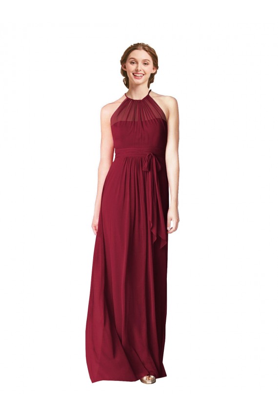 Achat Bordeaux Trapèze Licou Mousseline Longue Robes demoiselle d'honneur