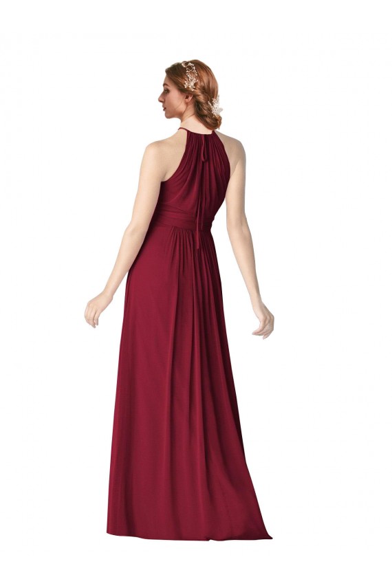 Achat Bordeaux Trapèze Licou Mousseline Longue Robes demoiselle d'honneur