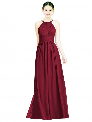 Achat Bordeaux Trapèze Licou Mousseline Longue Robes demoiselle d'honneur