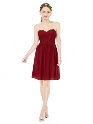 Achat Bordeaux Trapèze Mousseline Courte Robes demoiselle d'honneur / Robes de cocktail