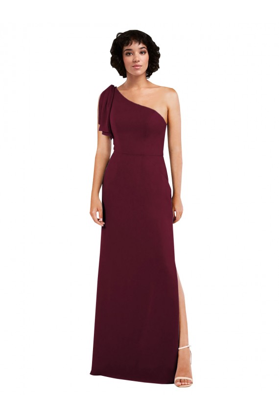 Achat Bordeaux Trapèze Mousseline Longue Formelles Robes demoiselle d'honneur / Robes de soirée