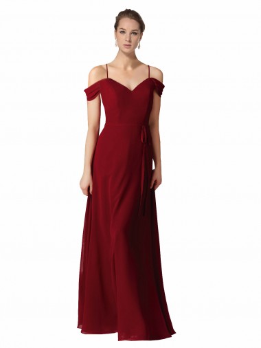 Achat Bordeaux Trapèze Mousseline Longue Robes demoiselle d'honneur