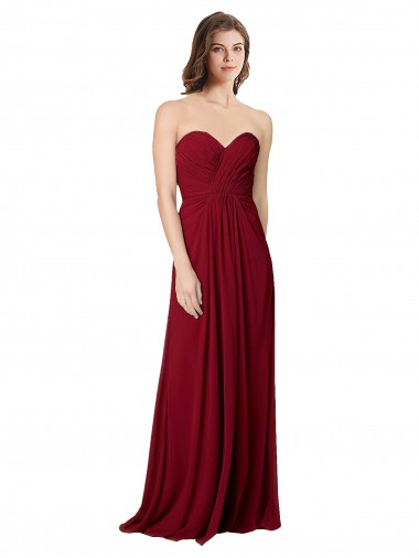 Achat Bordeaux Trapèze Mousseline Longue Robes demoiselle d'honneur