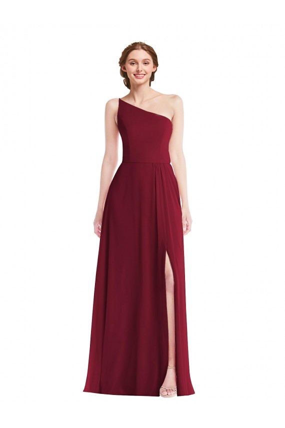 Achat Bordeaux Trapèze Mousseline Longue Robes demoiselle d'honneur