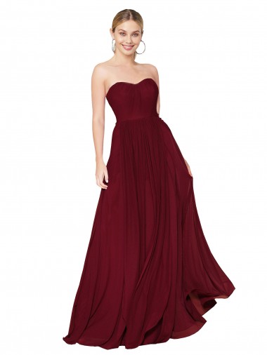 Achat Bordeaux Trapèze Sans bretelle Mousseline Longue Formelles Robes demoiselle d'honneur / Robes de soirée / Robes de bal