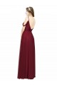 Achat Bordeaux Trapèze Épaule Dénudée Bretelles spaghetti Mousseline Longue Robes demoiselle d'honneur