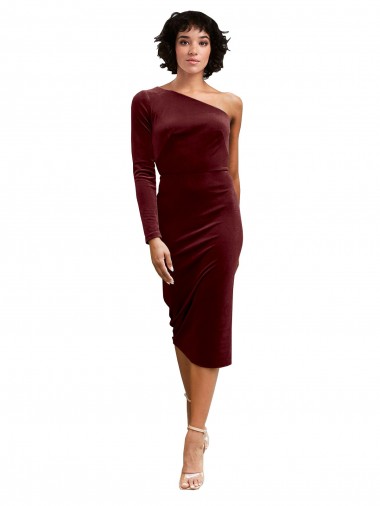 Achat Bordeaux Trapèze midi Velours Stretch Courte Robes demoiselle d'honneur / Robes de bal