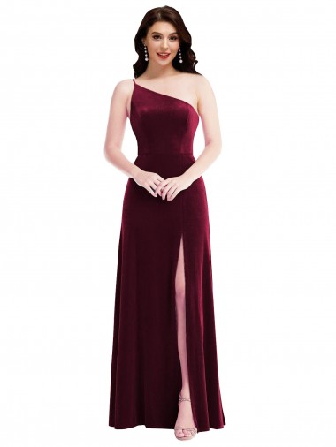 Achat Bordeaux Trompette Velours Stretch Longue Robes demoiselle d'honneur / Robes de bal