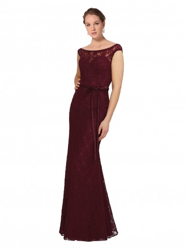 Achat Bordeaux foncé Fourreau Bateau Mousseline Longue Robes demoiselle d'honneur