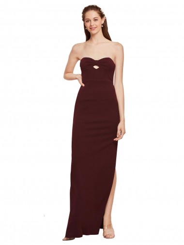Achat Bordeaux foncé Fourreau Sans bretelle Crêpe Stretch Longue Formelles Robes demoiselle d'honneur / Robes de soirée / Robes de bal