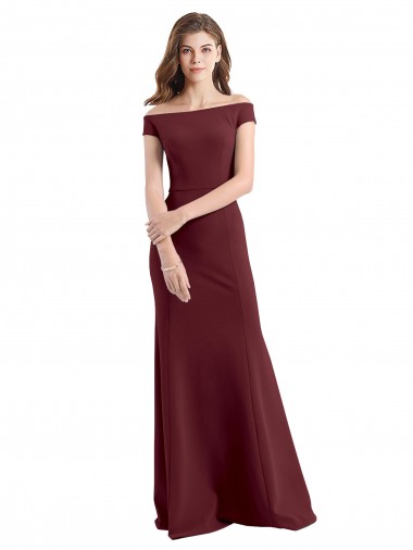 Achat Bordeaux foncé Fourreau Épaule Dénudée Col Haut Crêpe Stretch Longue Robes demoiselle d'honneur / Robes de bal