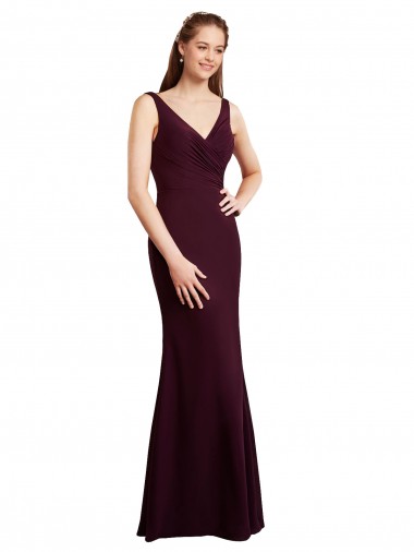 Achat Bordeaux foncé Sirène Col V Mousseline Longue Robes demoiselle d'honneur