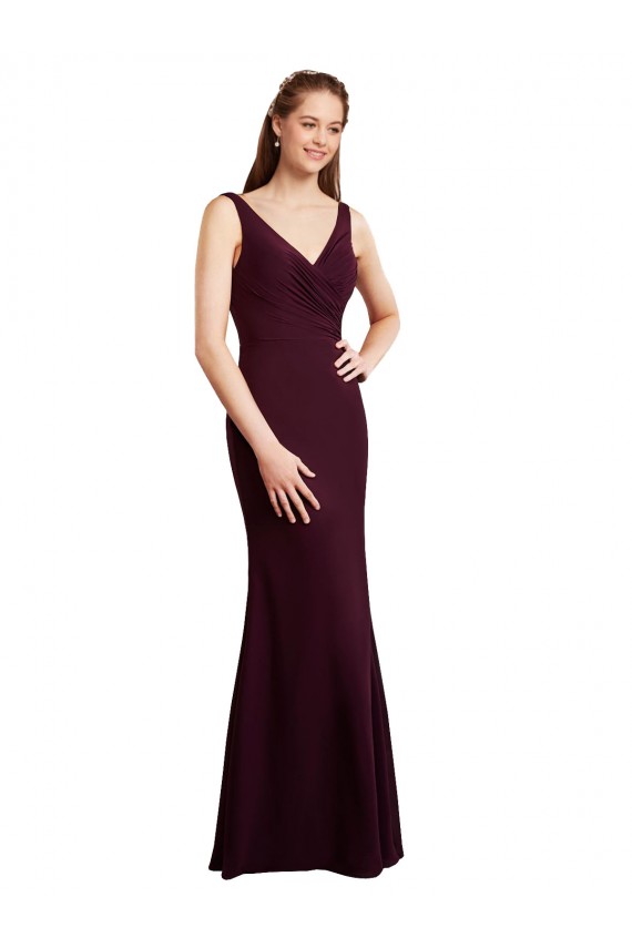 Achat Bordeaux foncé Sirène Col V Mousseline Longue Robes demoiselle d'honneur