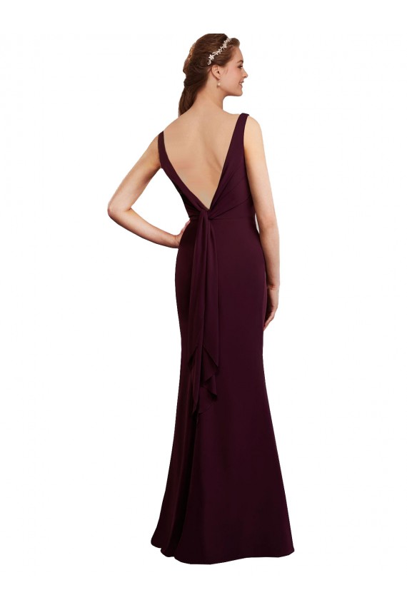 Achat Bordeaux foncé Sirène Col V Mousseline Longue Robes demoiselle d'honneur