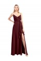Achat Bordeaux foncé Trapèze Bretelles spaghetti Col V Mousseline Longue Robes demoiselle d'honneur