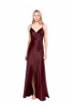 Achat Bordeaux foncé Trapèze Bretelles spaghetti Col V Satiné Stretch Longue Formelles Robes demoiselle d'honneur / Robes de soirée / Robes de bal