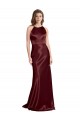 Achat Bordeaux foncé Trapèze Bretelles spaghetti Col V Satiné Stretch Longue Formelles Robes demoiselle d'honneur / Robes de soirée / Robes de bal