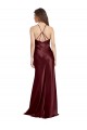 Achat Bordeaux foncé Trapèze Bretelles spaghetti Col V Satiné Stretch Longue Formelles Robes demoiselle d'honneur / Robes de soirée / Robes de bal