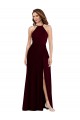 Achat Bordeaux foncé Trapèze Bretelles spaghetti Mousseline Longue Robes demoiselle d'honneur
