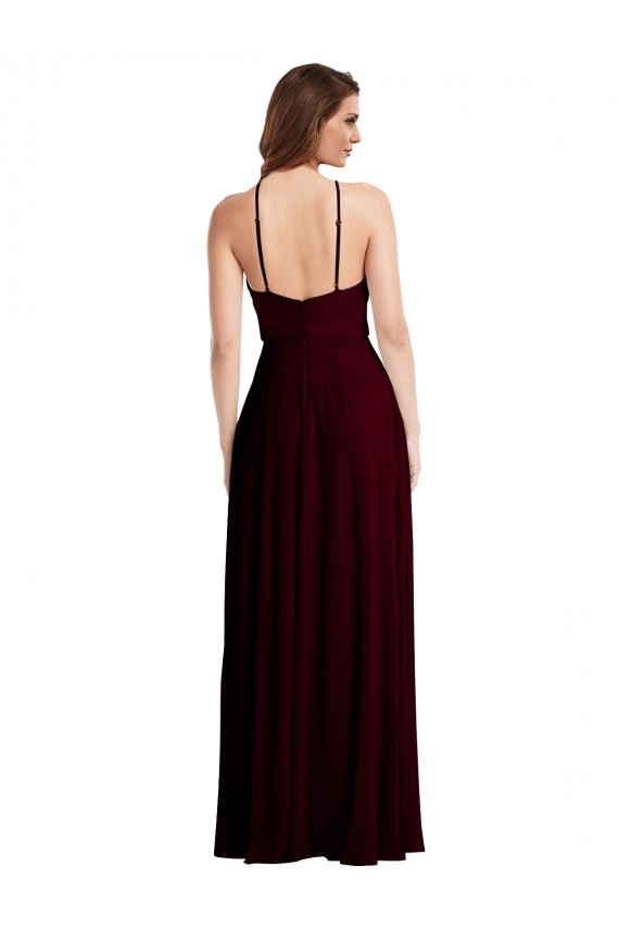 Achat Bordeaux foncé Trapèze Bretelles spaghetti Mousseline Longue Robes demoiselle d'honneur