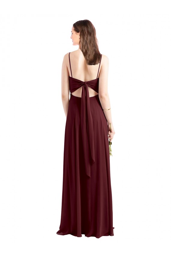 Achat Bordeaux foncé Trapèze Bretelles spaghetti Scoop Mousseline Longue Robes demoiselle d'honneur