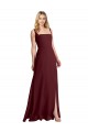 Achat Bordeaux foncé Trapèze Col Carré Mousseline Longue Robes demoiselle d'honneur