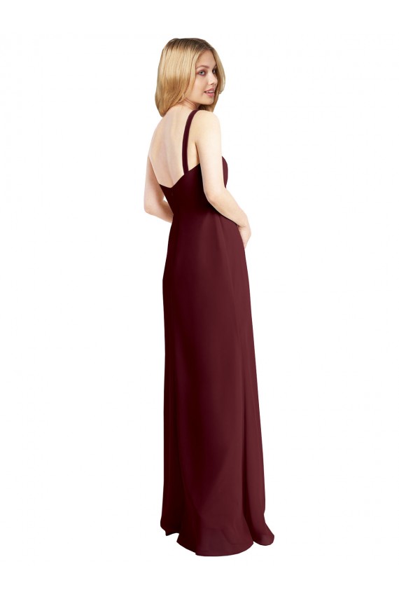 Achat Bordeaux foncé Trapèze Col Carré Mousseline Longue Robes demoiselle d'honneur