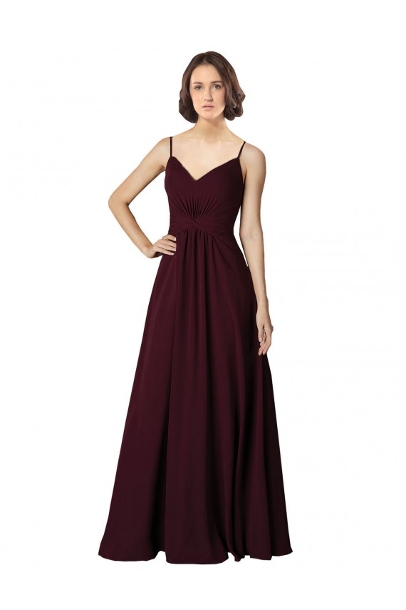 Achat Bordeaux foncé Trapèze Col V Mousseline Longue Robes demoiselle d'honneur