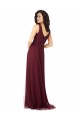 Achat Bordeaux foncé Trapèze Col V Tulle Longue Robes demoiselle d'honneur