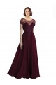 Achat Bordeaux foncé Trapèze Col bijou Tulle Mousseline Longue Robes demoiselle d'honneur