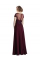 Achat Bordeaux foncé Trapèze Col bijou Tulle Mousseline Longue Robes demoiselle d'honneur