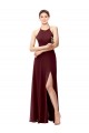 Achat Bordeaux foncé Trapèze Licou Col Haut Mousseline Longue Robes demoiselle d'honneur