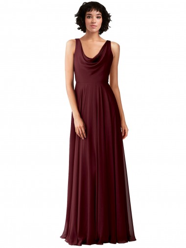 Achat Bordeaux foncé Trapèze Mousseline Longue Robes demoiselle d'honneur