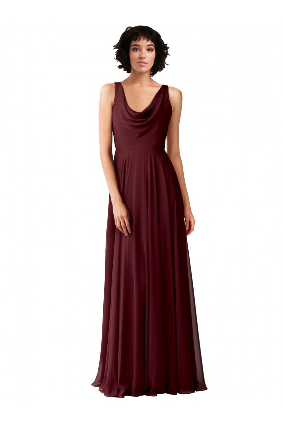 Achat Bordeaux foncé Trapèze Mousseline Longue Robes demoiselle d'honneur
