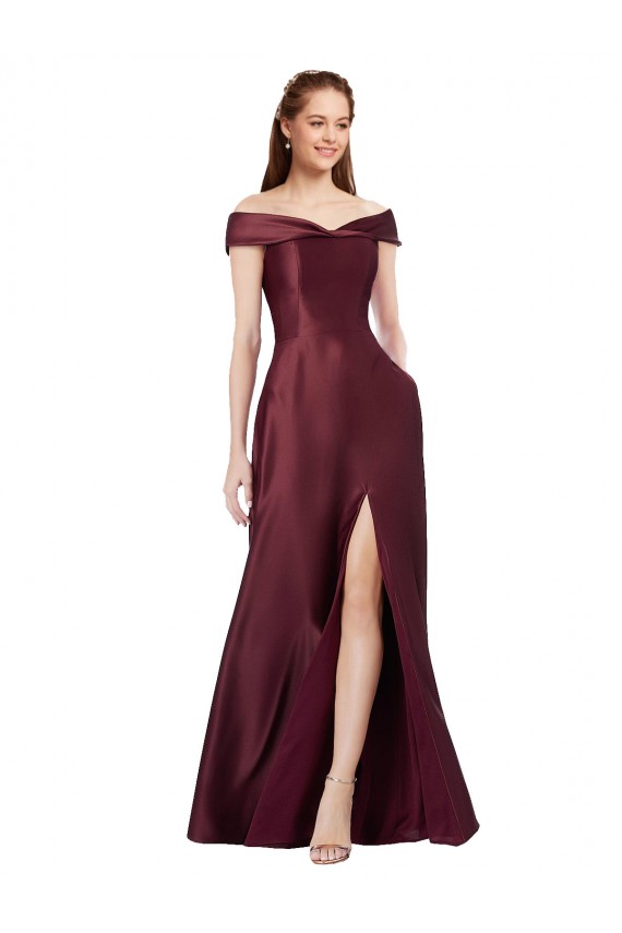 Achat Bordeaux foncé Trapèze Épaule Dénudée Sans bretelle Satiné Longue Formelles Robes demoiselle d'honneur / Robes de soirée / Robes de bal