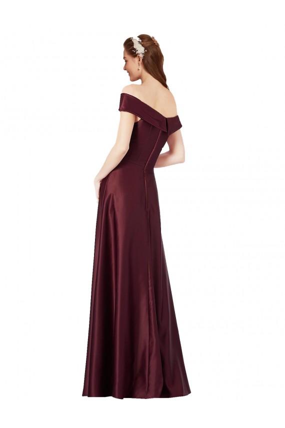 Achat Bordeaux foncé Trapèze Épaule Dénudée Sans bretelle Satiné Longue Formelles Robes demoiselle d'honneur / Robes de soirée / Robes de bal