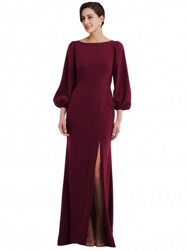 Achat Bordeaux foncé Trompette Bateau Crêpe Stretch Longue Formelles Robes demoiselle d'honneur / Robes de soirée / Robes de bal