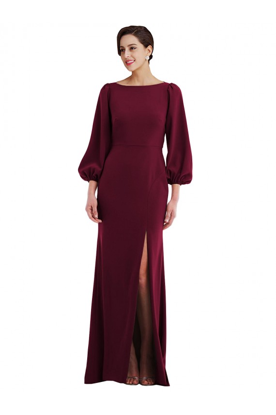 Achat Bordeaux foncé Trompette Bateau Crêpe Stretch Longue Formelles Robes demoiselle d'honneur / Robes de soirée / Robes de bal