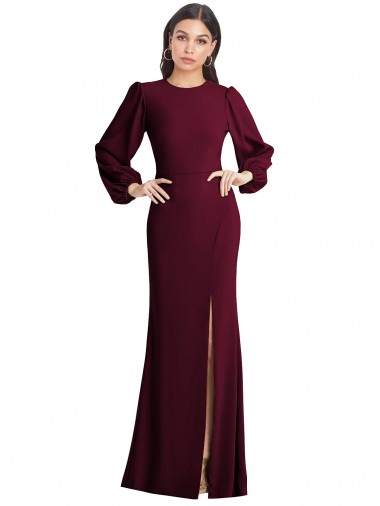 Achat Bordeaux foncé Trompette Bateau Crêpe Stretch Longue Formelles Robes demoiselle d'honneur / Robes de soirée / Robes de bal