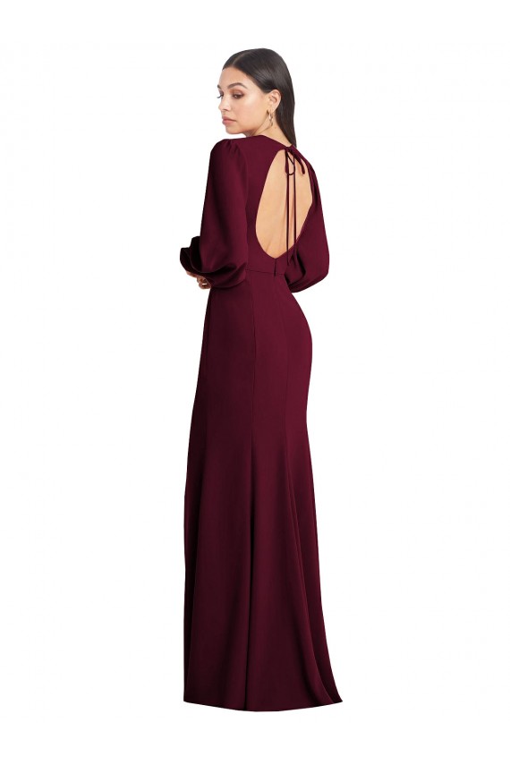 Achat Bordeaux foncé Trompette Bateau Crêpe Stretch Longue Formelles Robes demoiselle d'honneur / Robes de soirée / Robes de bal