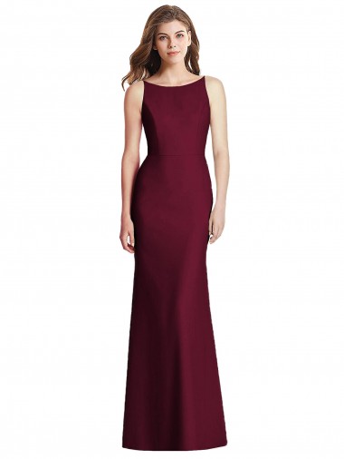 Achat Bordeaux foncé Trompette Bateau Crêpe Stretch Longue Robes demoiselle d'honneur