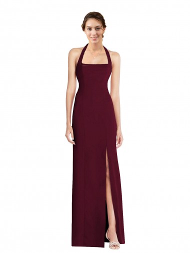 Achat Bordeaux foncé Trompette Licou Crêpe Stretch Longue Robes demoiselle d'honneur / Robes de bal