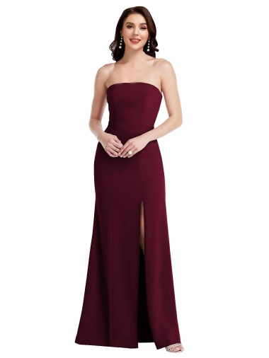 Achat Bordeaux foncé Trompette Sans bretelle Crêpe Stretch Longue Robes demoiselle d'honneur / Robes de bal