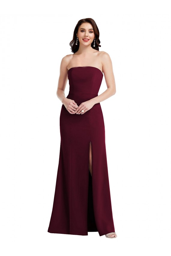 Achat Bordeaux foncé Trompette Sans bretelle Crêpe Stretch Longue Robes demoiselle d'honneur / Robes de bal
