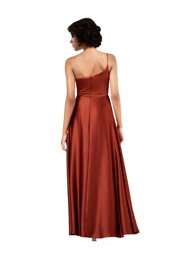 Achat Burnt Trapèze Satiné Soyeux Longue Formelles Robes demoiselle d'honneur / Robes de soirée / Robes de bal