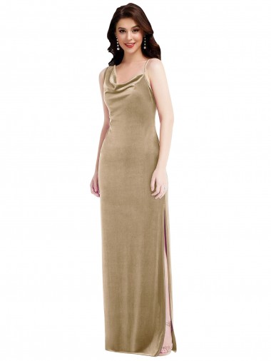 Achat Champagne Fourreau Velours Stretch Longue Formelles Robes demoiselle d'honneur / Robes de soirée / Robes de bal