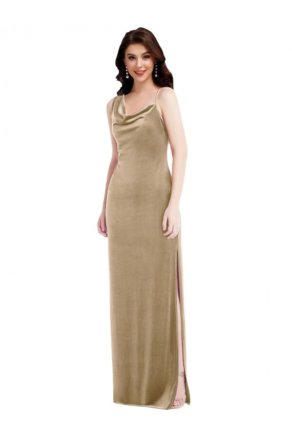 Achat Champagne Fourreau Velours Stretch Longue Formelles Robes demoiselle d'honneur / Robes de soirée / Robes de bal